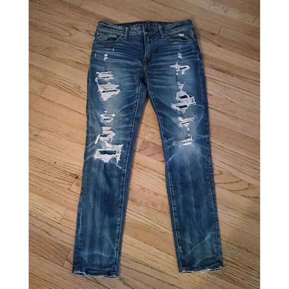 American Eagle Men's Airflex Athletic Skinny Denim Ripped Jeans 31 inch Waist - Picture 1 of 11